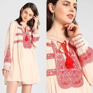 Free People Wind Willow Embroidered Mini Dress Size Small